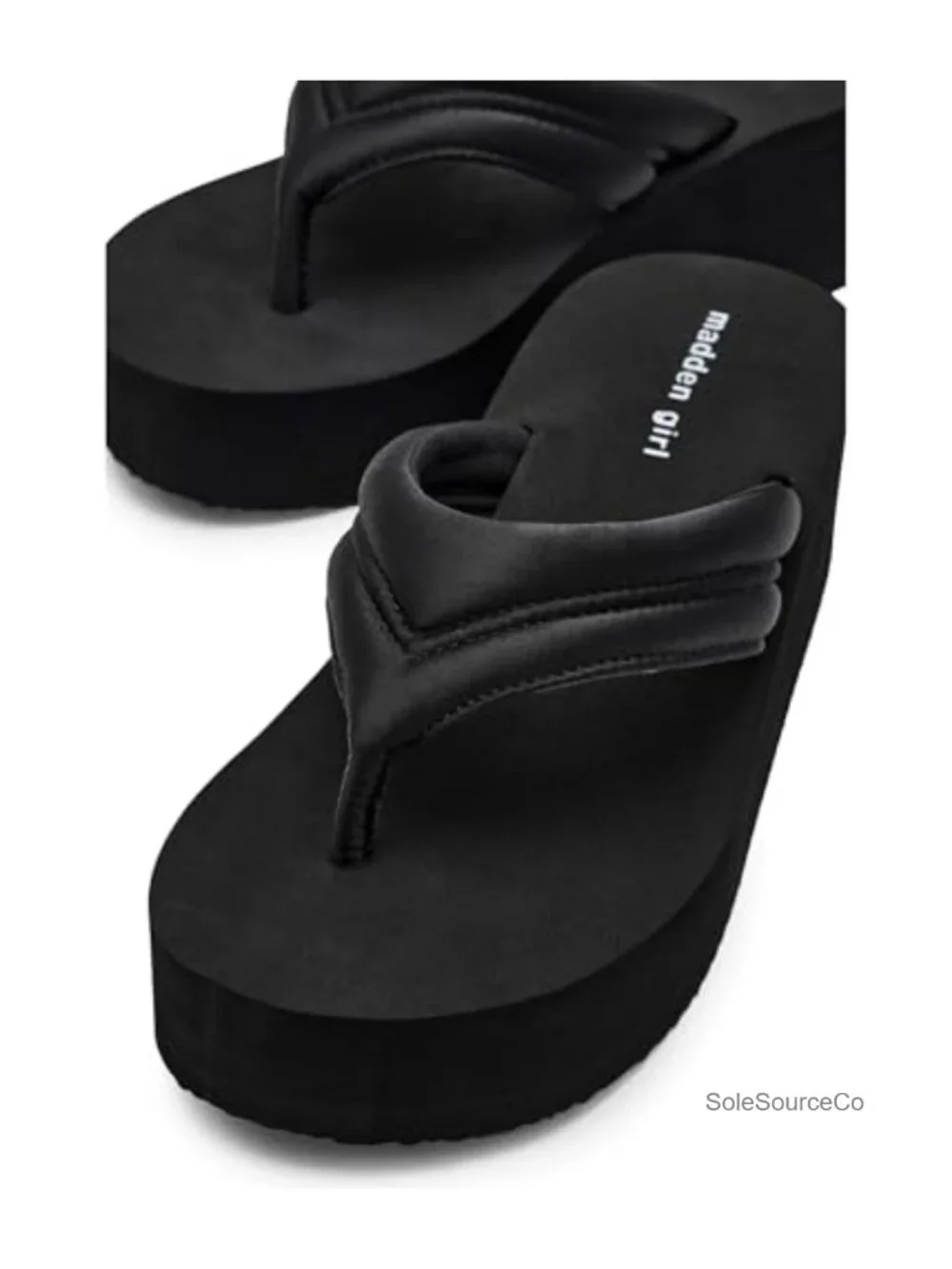 Platform Wedge Sandals Women Thong Strap Slip On PU Leather